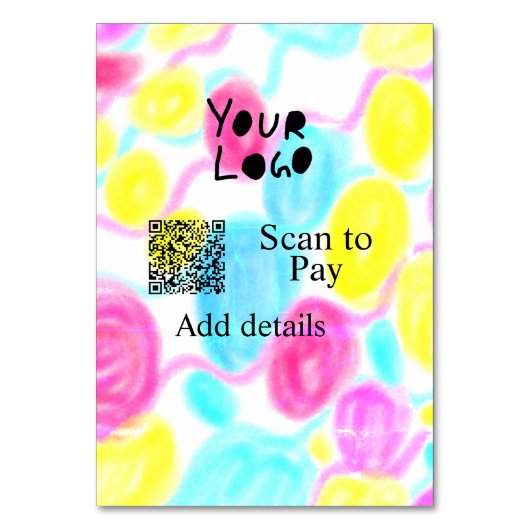 スキャンして支払う追加Q Rビジネスロゴ虹のウォータコール テーブルナンバー (正面)