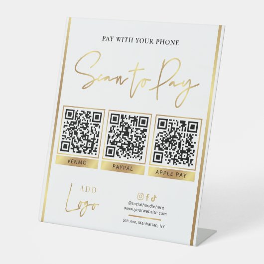 スキャンして支払う金ゴールドビジネスロゴ支払い3 QRコード 台座サイン (正面)