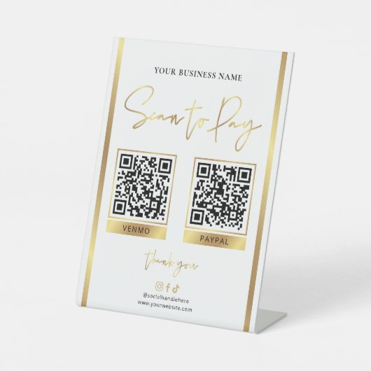 スキャンして支払う金ゴールドロゴビジネス支払いQRコード 台座サイン (正面)