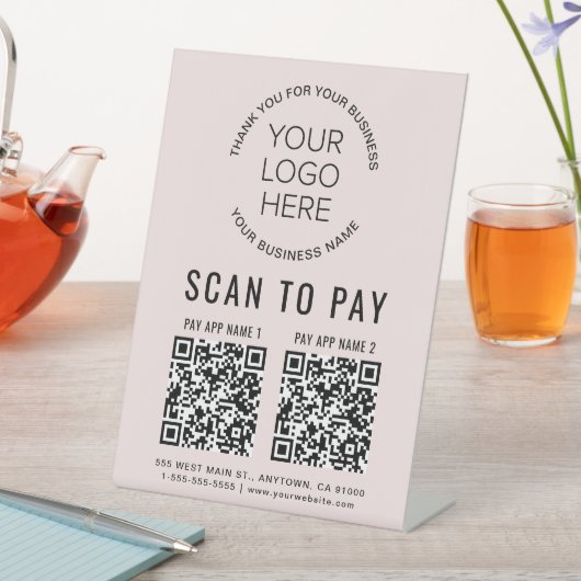 スキャンして支払う2 QRコードビジネスロゴピンク 台座サイン (インサイチュ)