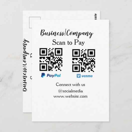 スキャンして支払うq rコードpaypal venmoあなたのウェブサイトを追加 ポストカード (正面/裏面)
