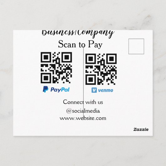 スキャンして支払うq rコードpaypal venmoあなたのウェブサイトを追加 ポストカード (裏面)