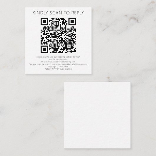 スキャンして返信QRコード白黒結婚式RSVP エンクロージャーカード (正面/裏面)