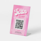 スキャンしてQRコードを支払うトレンディーガーリーレトロピンクショップ 台座サイン (正面)