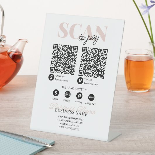 スキャンしてQRコードピンクモダンスクリプトビジネス 台座サイン (インサイチュ)