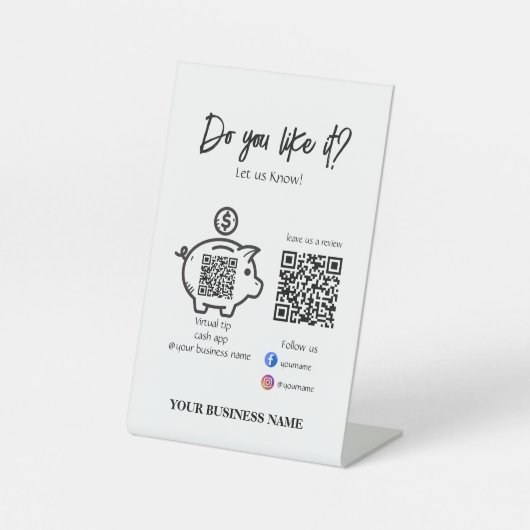 スキャンしてQrコー後を追ドをお支払モダンい白黒 台座サイン (正面)