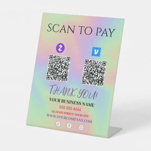 スキャンしてZelle Venmo QRコードを支払う 台座サイン (正面)