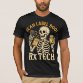 スキャンラベルブー処方箋テクノロジスト薬局ハロウィン Tシャツ (正面)