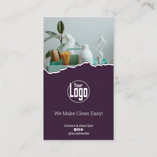 スキャン可能な紫とホワイトクリーナーの名刺 名刺 (裏面)
