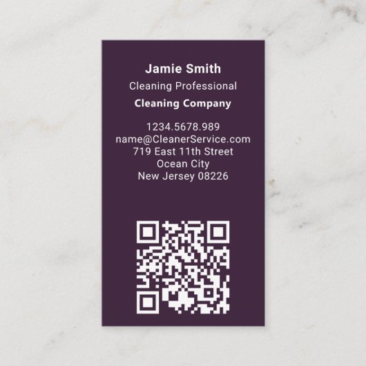 スキャン可能な紫とホワイトクリーナーの名刺 名刺 (正面)