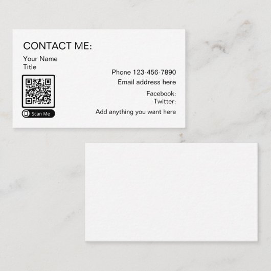 スキャン可能なQRコードのビジネス連絡カード コーリングカード (正面/裏面)