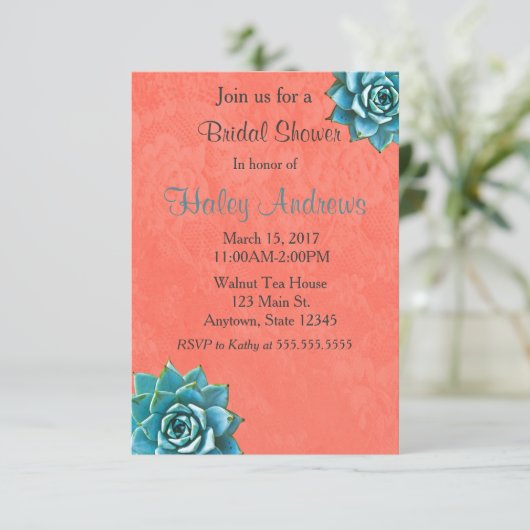 スキュクレントブライダルシャワー水色オレンジレース 招待状 (スタンド正面)