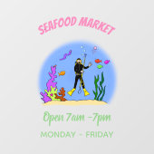 スキューバおもしろいダイバーと魚の海の生き物の漫画 ウィンドウサイン (シート)