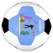 スキューバおもしろいダイバーと魚の海の生き物の漫画 サッカーボール (回転)