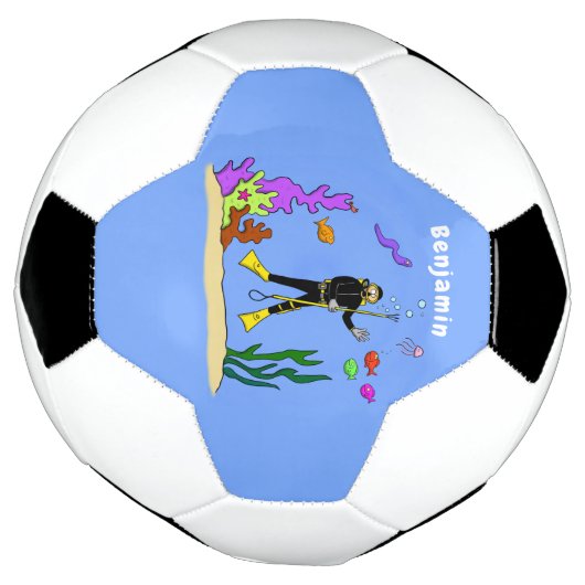 スキューバおもしろいダイバーと魚の海の生き物の漫画 サッカーボール (回転)
