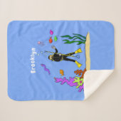 スキューバおもしろいダイバーと魚の海の生き物の漫画 シェルパブランケット (正面(横))