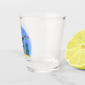 スキューバおもしろいダイバーと魚の海の生き物の漫画 ショットグラス (右)