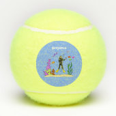 スキューバおもしろいダイバーと魚の海の生き物の漫画 テニスボール (裏面)