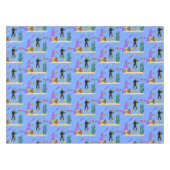 スキューバおもしろいダイバーと魚の海の生き物の漫画 テーブルクロス (正面(横))