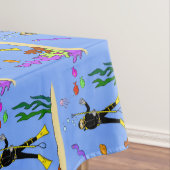 スキューバおもしろいダイバーと魚の海の生き物の漫画 テーブルクロス (インサイチュ)