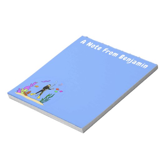 スキューバおもしろいダイバーと魚の海の生き物の漫画 ノートパッド (回転)