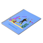 スキューバおもしろいダイバーと魚の海の生き物の漫画 ノートブック (左側)