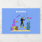 スキューバおもしろいダイバーと魚の海の生き物の漫画 フードラベル (シングルラベル)