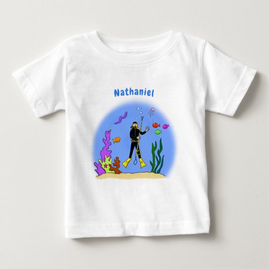スキューバおもしろいダイバーと魚の海の生き物の漫画 ベビーTシャツ (正面)