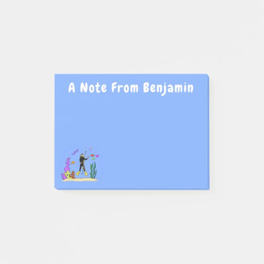 スキューバおもしろいダイバーと魚の海の生き物の漫画 ポストイット (正面)