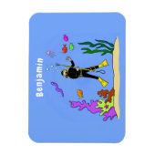 スキューバおもしろいダイバーと魚の海の生き物の漫画 マグネット (縦)