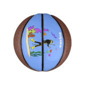 スキューバおもしろいダイバーと魚の海の生き物の漫画 ミニバスケットボール (縦)