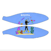 スキューバおもしろいダイバーと魚の海の生き物の漫画 ミニバスケットボール (パネル)