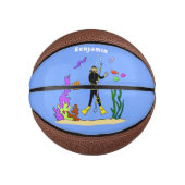 スキューバおもしろいダイバーと魚の海の生き物の漫画 ミニバスケットボール (正面)