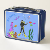 スキューバおもしろいダイバーと魚の海の生き物の漫画 メタルランチボックス (裏面)