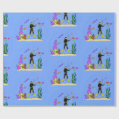 スキューバおもしろいダイバーと魚の海の生き物の漫画 ラッピングペーパー (フラット)