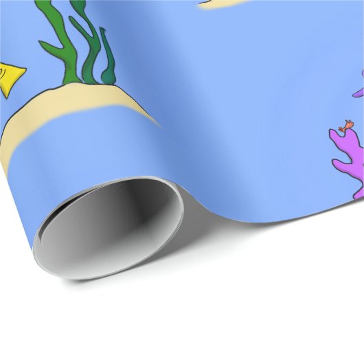 スキューバおもしろいダイバーと魚の海の生き物の漫画 ラッピングペーパー (ロールコーナー)