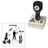 スキューバおもしろいダイバーと魚の海の生き物の漫画 ラバースタンプ (押印)