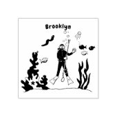 スキューバおもしろいダイバーと魚の海の生き物の漫画 ラバースタンプ (インプリント)