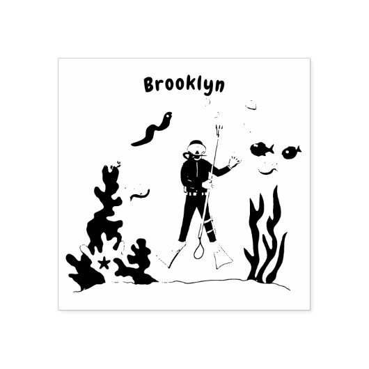 スキューバおもしろいダイバーと魚の海の生き物の漫画 ラバースタンプ (インプリント)