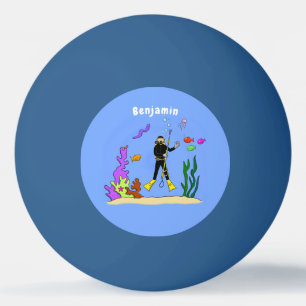 スキューバおもしろいダイバーと魚の海の生き物の漫画 卓球ボール