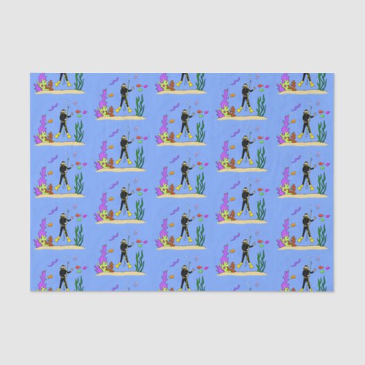 スキューバおもしろいダイバーと魚の海の生き物の漫画 薄葉紙 (正面)