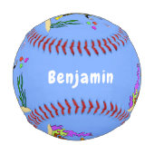 スキューバおもしろいダイバーと魚の海の生き物の漫画 野球ボール (正面)