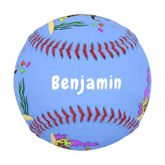 スキューバおもしろいダイバーと魚の海の生き物の漫画 野球ボール (正面)