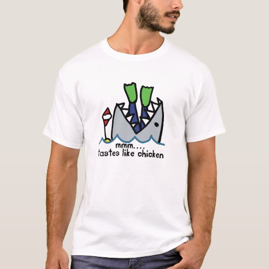 スキューバはチキンシャークを味わう Tシャツ (正面)