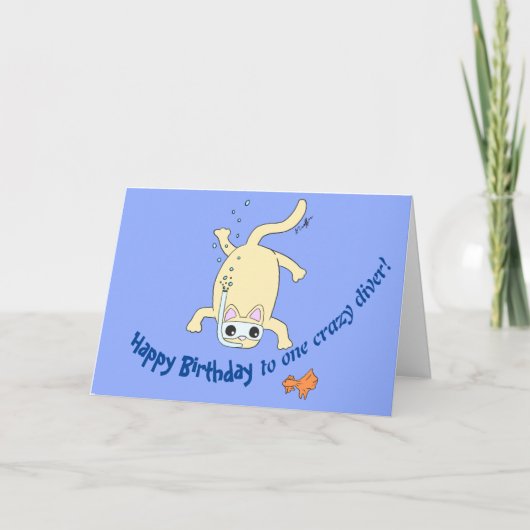 スキューバキャットダイバー誕生日 サンキューカード (正面)