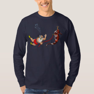 スキューバサンタ及びタツノオトシゴの長袖のTシャツ Tシャツ