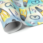 スキューバシュノーケル誕生日パーティーブルー ラッピングペーパー (ロールコーナー)