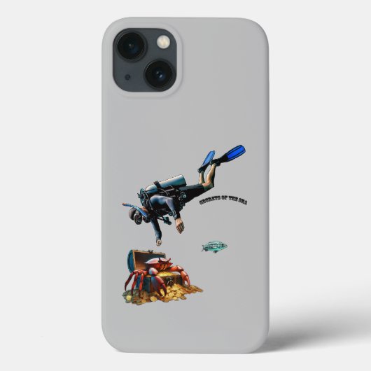 スキューバダイバーと金ゴールドコイン宝箱URM Case-Mate iPhoneケース (裏面)
