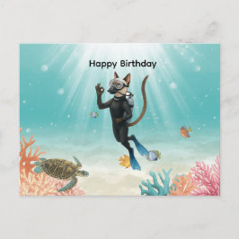 スキューバダイバーねこお誕生日おめでとう海の中 ポストカード