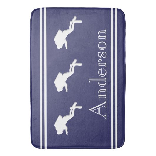 スキューバダイバーズモノグラムのホワイトネイビーグレイ バスマット (正面縦)